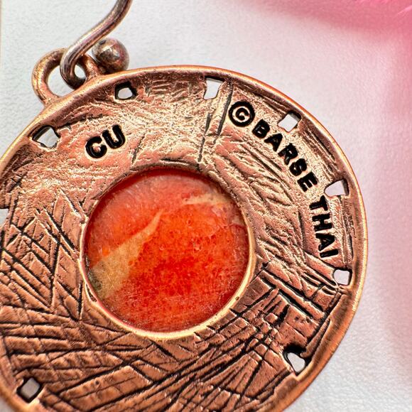 Barse THAI CU Sponge Coral Copper Earrings Leaf Motif Shield Dome Boho Bohemian - Picture 9 of 10